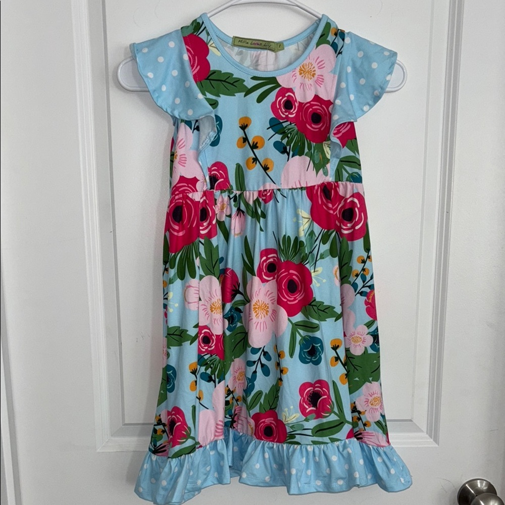 Floral Kids Dress in Blue and Pink
